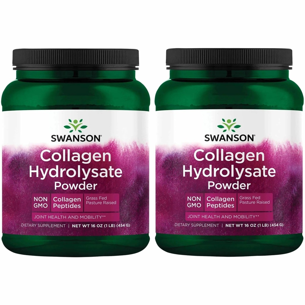 Swanson High Plains Collagen Hydrolysate Peptides Powder for Adults Over 30 Seeking Hair, Skin, Nail, and Joint Support - Unflavored (1 lb, 2 Pack)