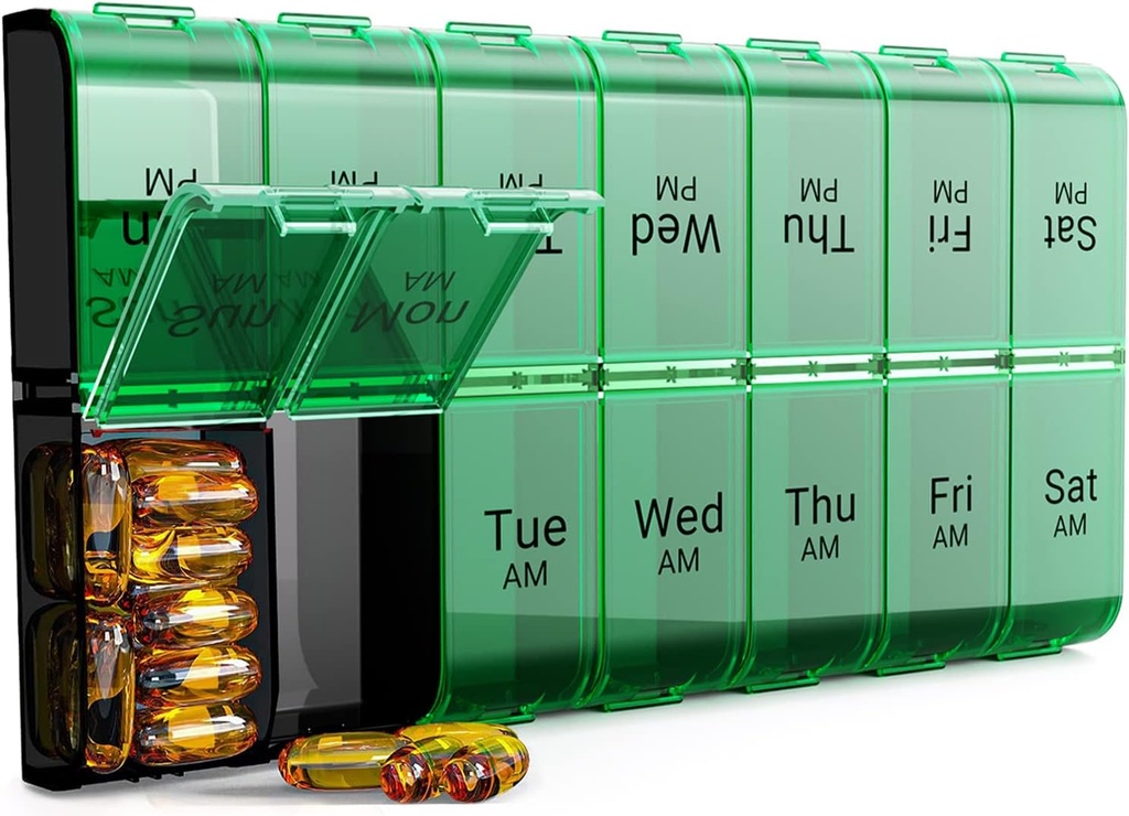 Extra große Pille Organizer 2 Mal pro Tag, XL 7 Tage Pille Box AM PM, Jumbo Wöchentliche Pille Fall, Tägliche Nacht übergroße Medizin Organizer, Vitamin Holder, Big Pill Container, zweimal pro Tag Pill Organizer