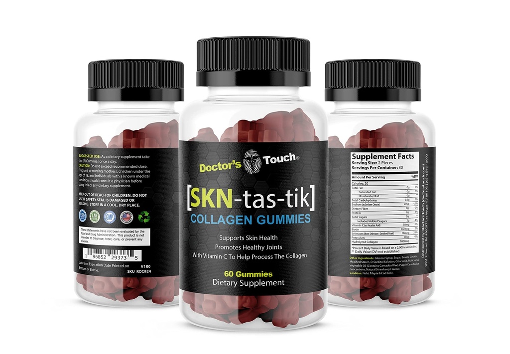 Doctor's Touch SKNtastic Collagen Gummies for Men and Women Clinically Tested Hydrolyzed Collagen with Vitamin C Supporting Healthy Skin and Promoting Healthy Joints
