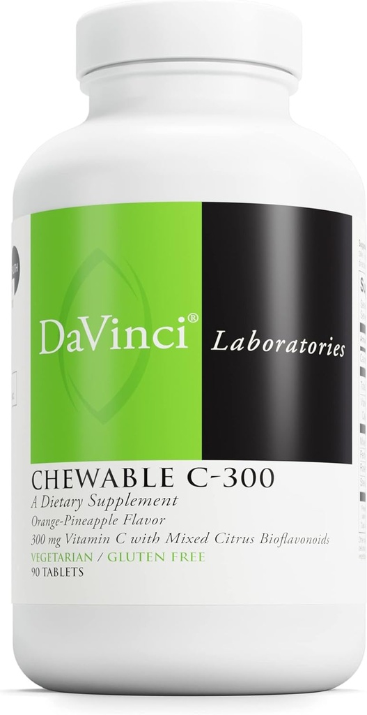 DaVinci Labs Kaubare C-300 - Ergänzung zur Immun-Gesundheit, Cholesterin und Collagen-Produktion - Mit Vitamin C, Pectin und mehr - Glutenfrei - Orange Ananas Flavor - 90 Vegetarische Tabletten