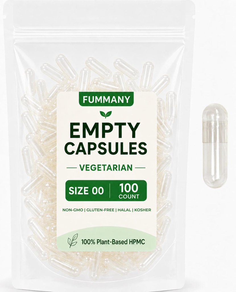 Size 00 Vegan Empty Pill Capsules -100 Count Clear Veggie Vegetarian Capsule Filling Vitamin Powders for DIY Supplements