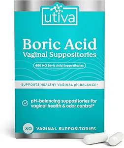 Suppositoires d'acide borique Utiva pour les femmes - pH Balance - Soins Féminins - 600mg Acide borique à pH inférieur et soutenir la santé vaginale, traitement BV pour les femmes, 30 suppositoires vaginales