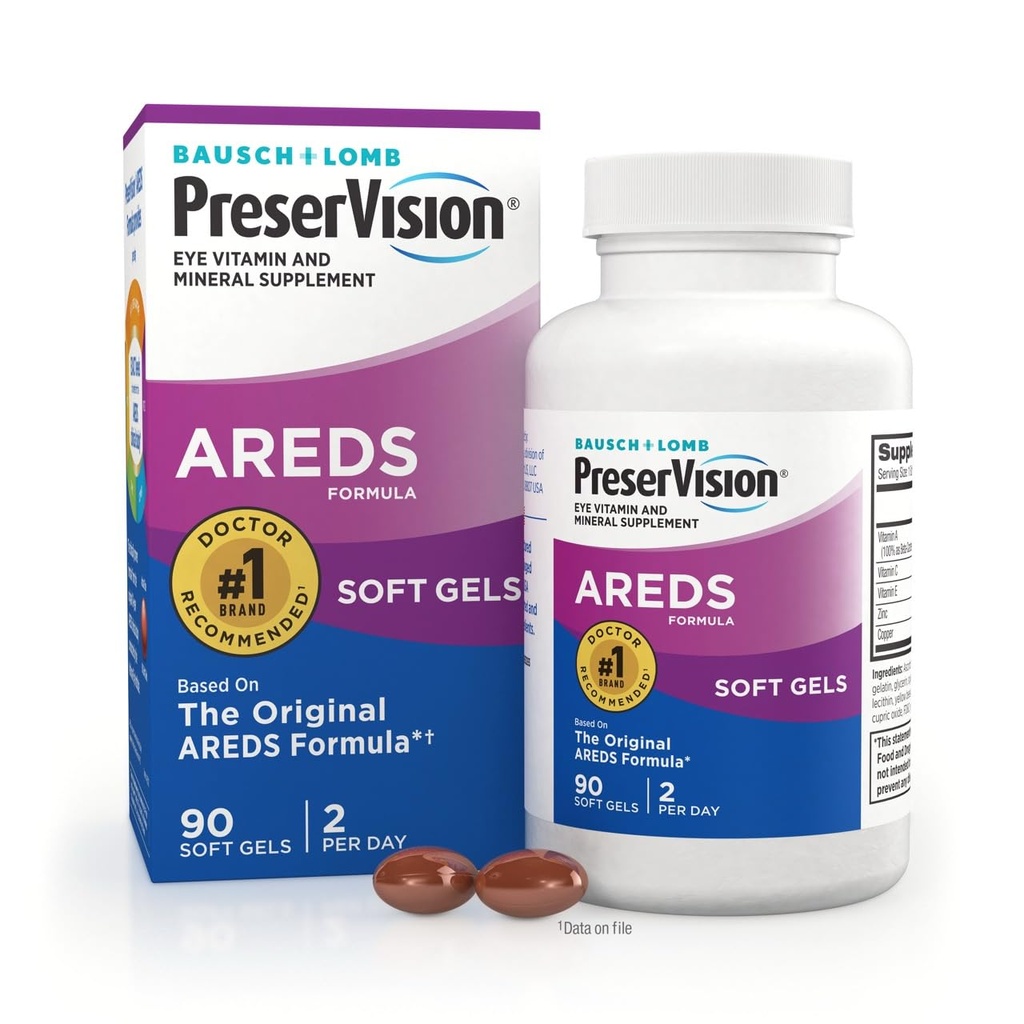 Vitamine degli occhi PreserVision AREDS, Multivitamina con Rame, Vitamina A, C & E, Integratori di zinco, 90 Softgels