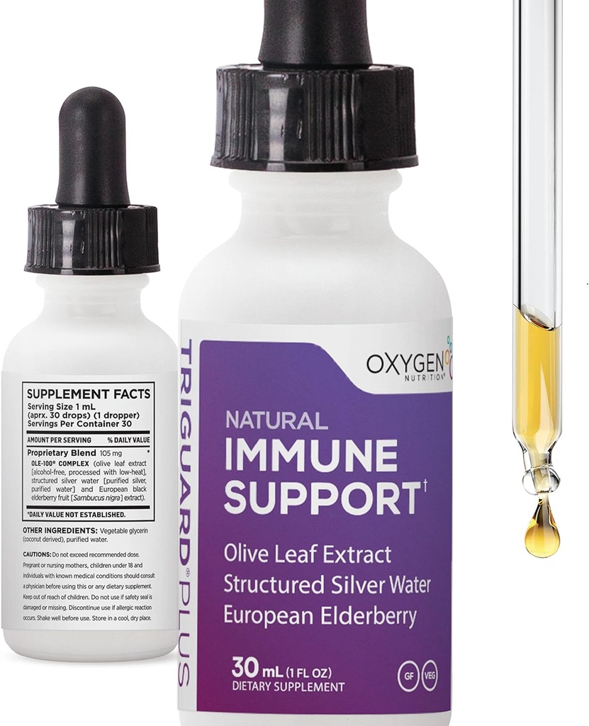 Triguard Plus Konzentrat | Kolloidales Silber, Sambucus Elderberry Extract & Olive Leaf Extract, 3-in-1 Flüssige Immununterstützung | Leistungsstarke Immunsystem Booster | Großer Geschmack - 1oz / 30ml, Made in USA