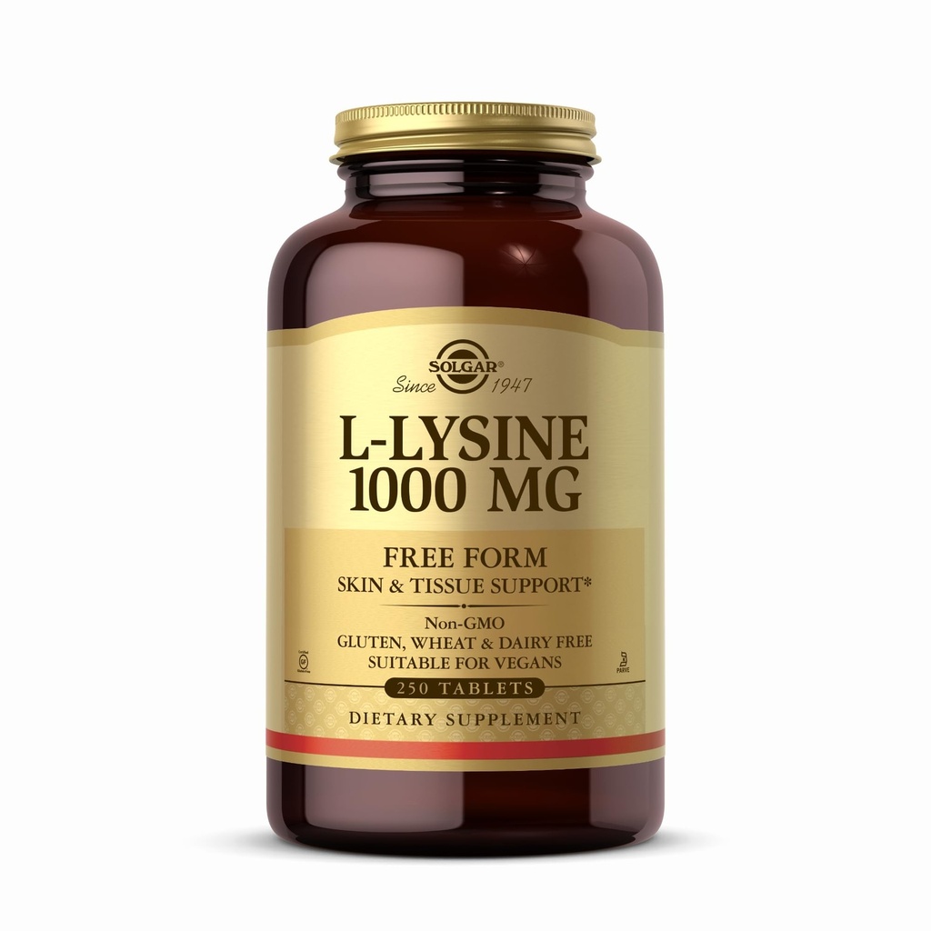 Solgar L-Lysine 1000 mg - 250 Tablets - Skin & Tissue Support - Non-GMO, Vegan, Kosher, Gluten Free - 250 Servings