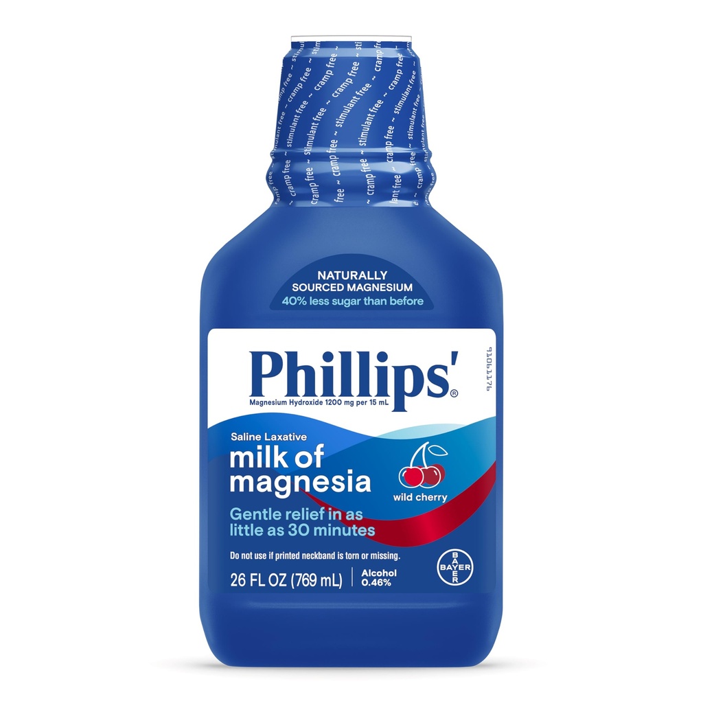 Phillips’ Milk of Magnesia Liquid Laxative, Wild Cherry Flavor, Stimulant Free, Cramp Free Relief der okzialen Verstopfung*, Effektiv in 30 Minuten - 6 Stunden, #1 Milk of Magnesia Brand, 26 oz