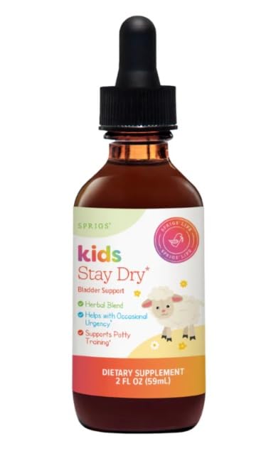 SPRIGS Kids Stay Dry Bladder Support Supplement, 2 Fl Oz | A Herbal Blend of Agrimony & Organic Plantain Leaf I Supports Bladder Control, & Potty Training for Less Bedwetting & Urinary Health