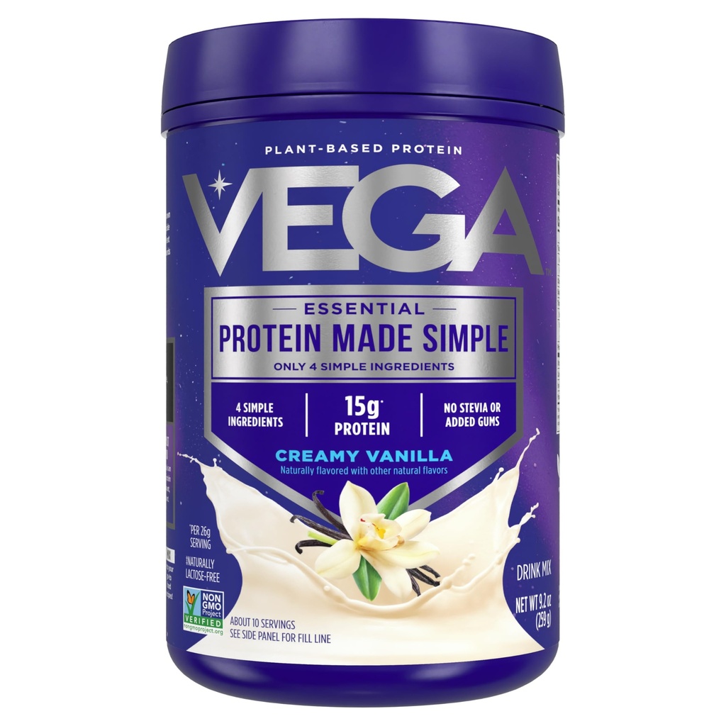 Vega Protein Made Simple Protein Powder, Vanille - Stevia Free, Vegan, Pflanzenbasiert, Gesund, Glutenfrei, Pea Protein für Frauen und Männer, 9.2 Unze (Packaging Mai Vary)