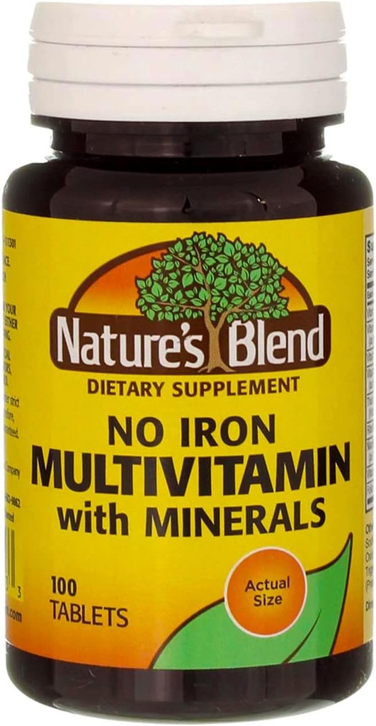 Mélange naturel de vitamines multiples avec des comprimés minéraux Pas de fer - 100 comprimés, boîte de 3