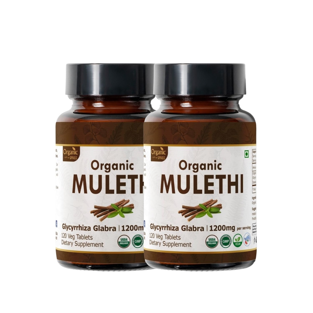 ORGANIC SPREE Mulethi 120 Tablets – USDA Organic Licorice Root – Supports Digestive Health & Immunity* - Pack of 2