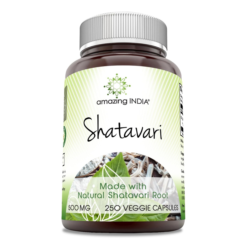 Erstaunlich Indien Natürliche Shatavari 500 Mg pro Servierung 250 Veggie Kapseln Ergänzung | Non-GMO | Gluten-Free