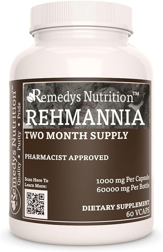 Remedy's Nutrition Rehmannia Root - 1000 mg, 60 Vegan Kapseln pflanzliche Nahrungsergänzung - 2 Monate Versorgung
