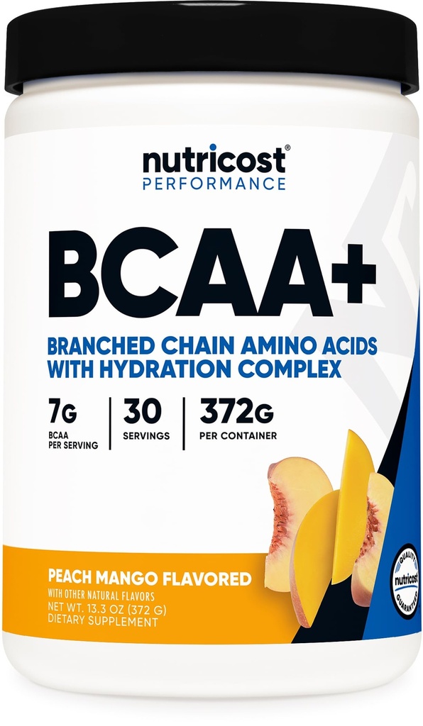 Nutricost BCAA + Hydration Powder (Peach Mango) 30 Servierungen - verzweigte Kette Aminosäuren mit Hydration Complex - Glutenfrei, Non-GMO