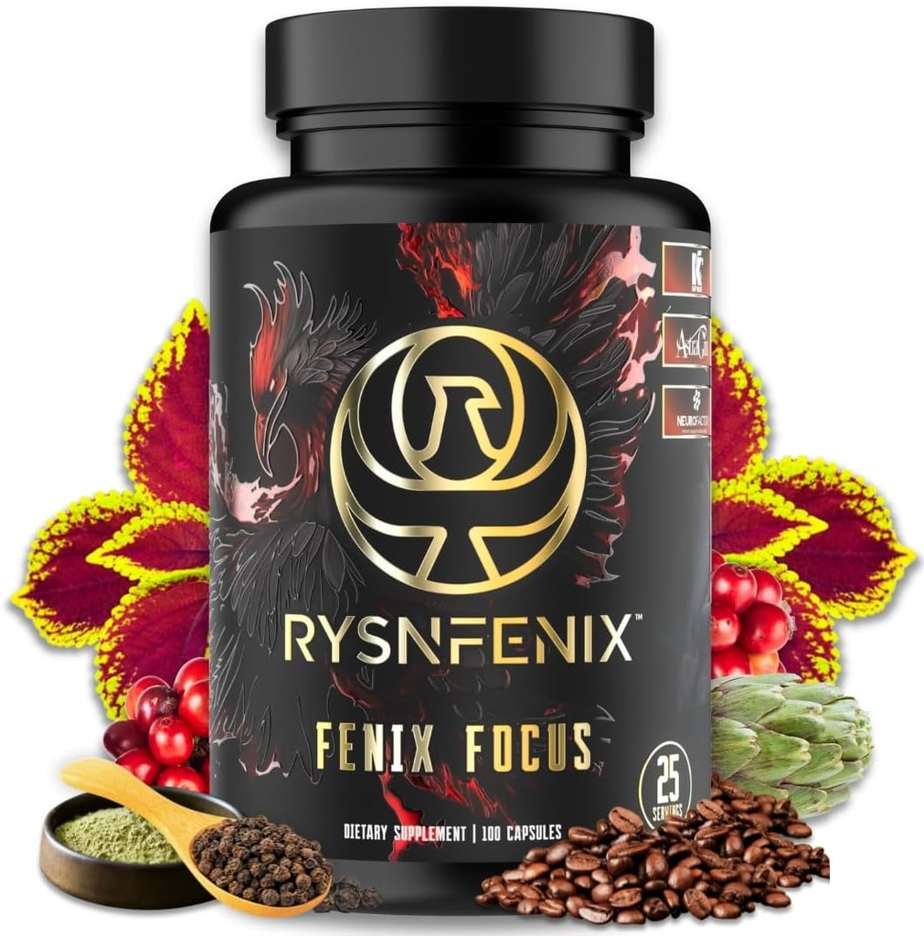 Fenix Focus – Premium Nootropic Formel mit Koffein (Fast & Slow), L-Theanin, B12, Tyrosin, Choline, Artichoke – 100 Kapseln
