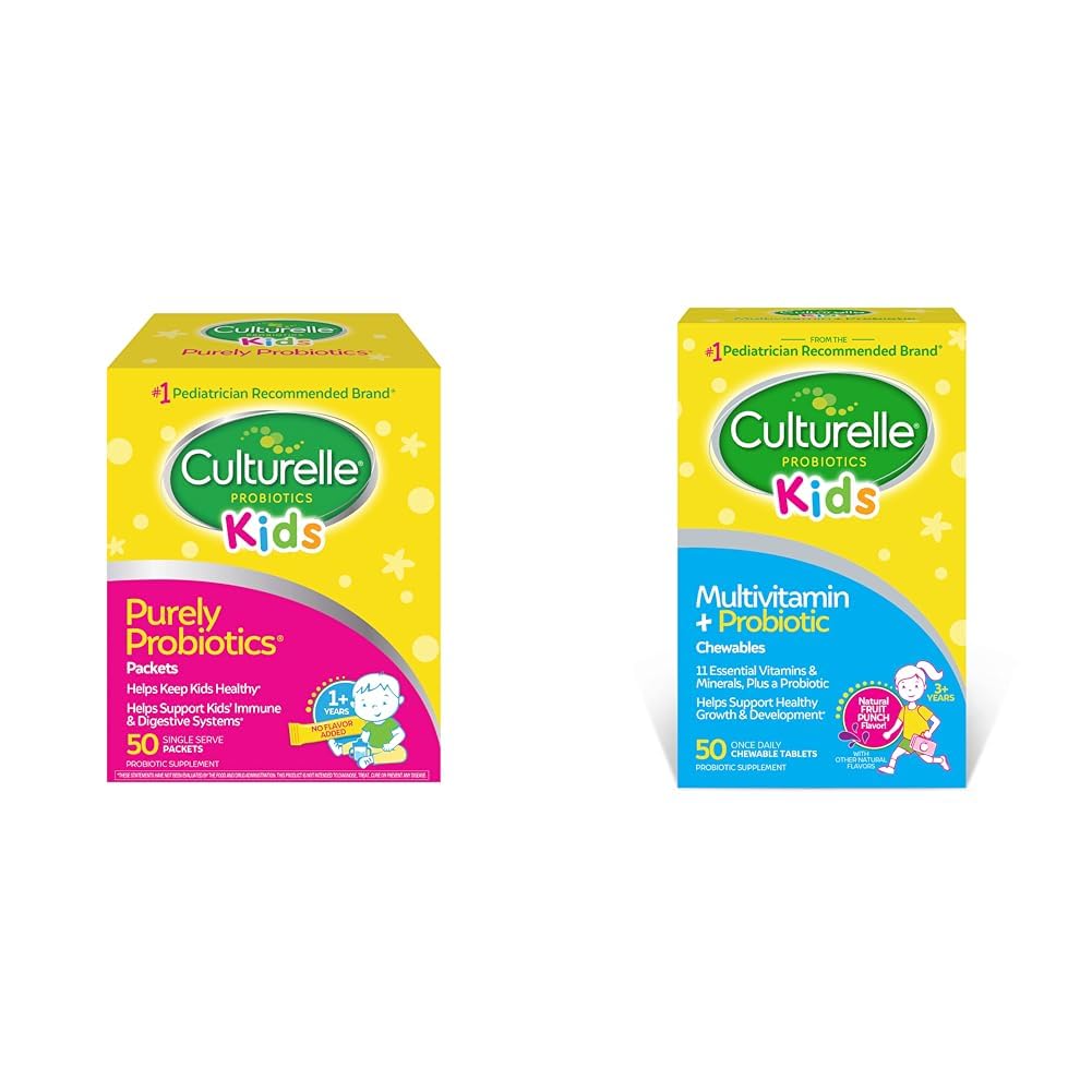Culturelle Kids Purely Probiotics Packets Daily Supplement & Kids Complete Chewable Multivitamin + Probiotic for Kids