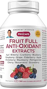 ANDREW LESSMAN Fruit Full Anti-Oxidant Extrakte 360 Kapseln - 14 natürliche Früchte und Beeren Extrakte. Bilberry, Cranberry, Grape Seed, Granatapfel, Resveratrol und mehr. Einfach zu Swallow Capsules