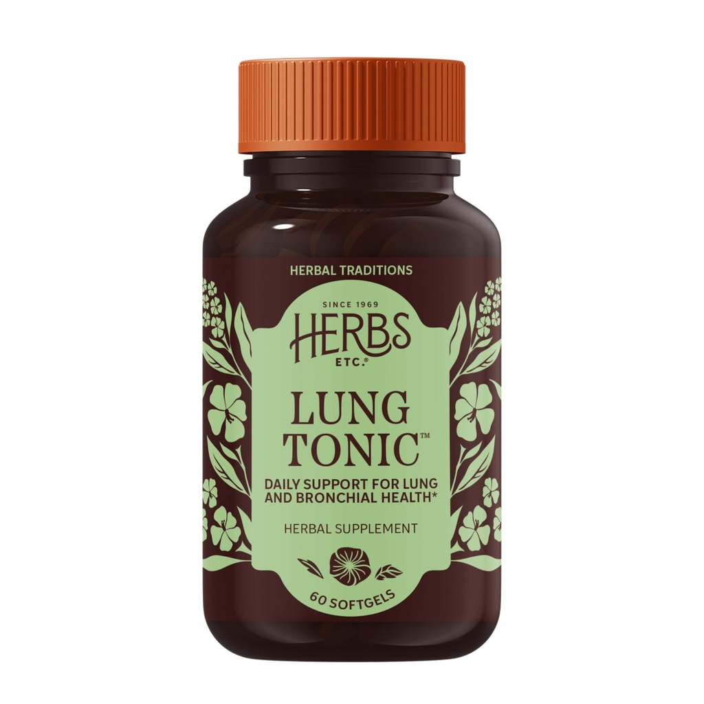 Herbs Etc. Tonic pulmonaire - Supplément pulmonaire pour le soutien bronchique - Soutien respiratoire sain avec Mullein, Horehound & Grindelia - 60 Softgels