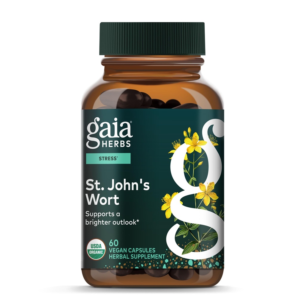 Gaia Herbs St. John's Wort - Natural Stress Support Supplement - mit St. John's Wort - 60 Vegan Kapseln (20-Day Supply)