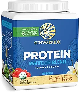 Sunwarrior - Mélange Warrior, base végétale, poudre de protéines végétales crues avec pois et chanvre, Vanille, 15 portions, 13.2 Ounce