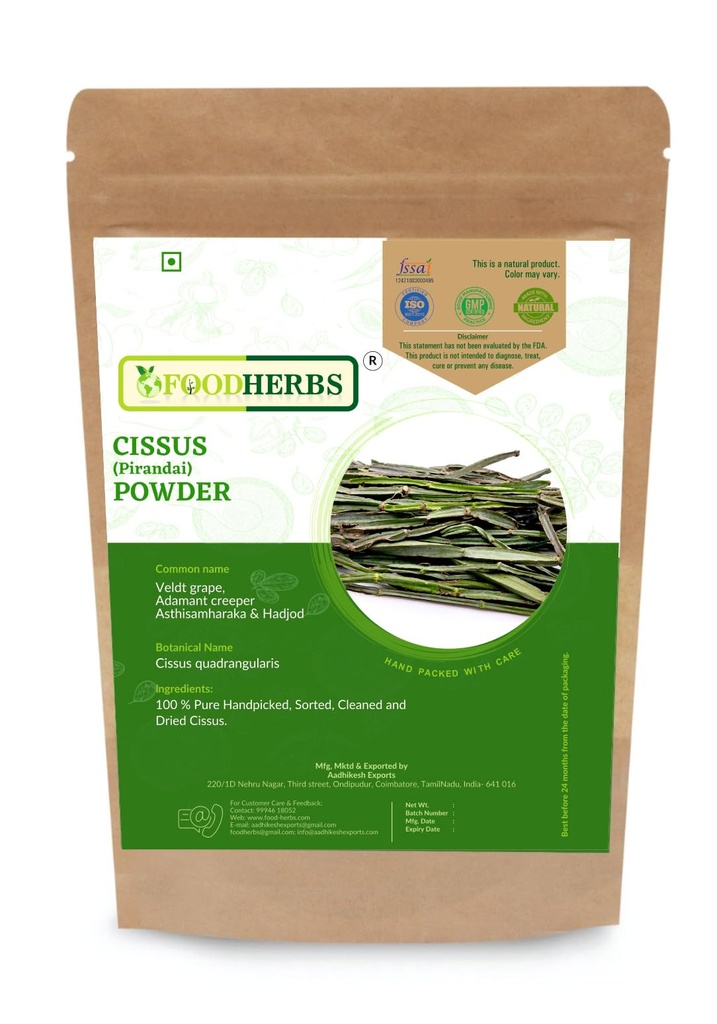 Herbes alimentaires Cissus Quadrangularis Poudre de 200 GMS / 0,44 Lbs pour le bien-être des os , Hadjod , Pirandai , Veldt Grape , Adamant Creeper