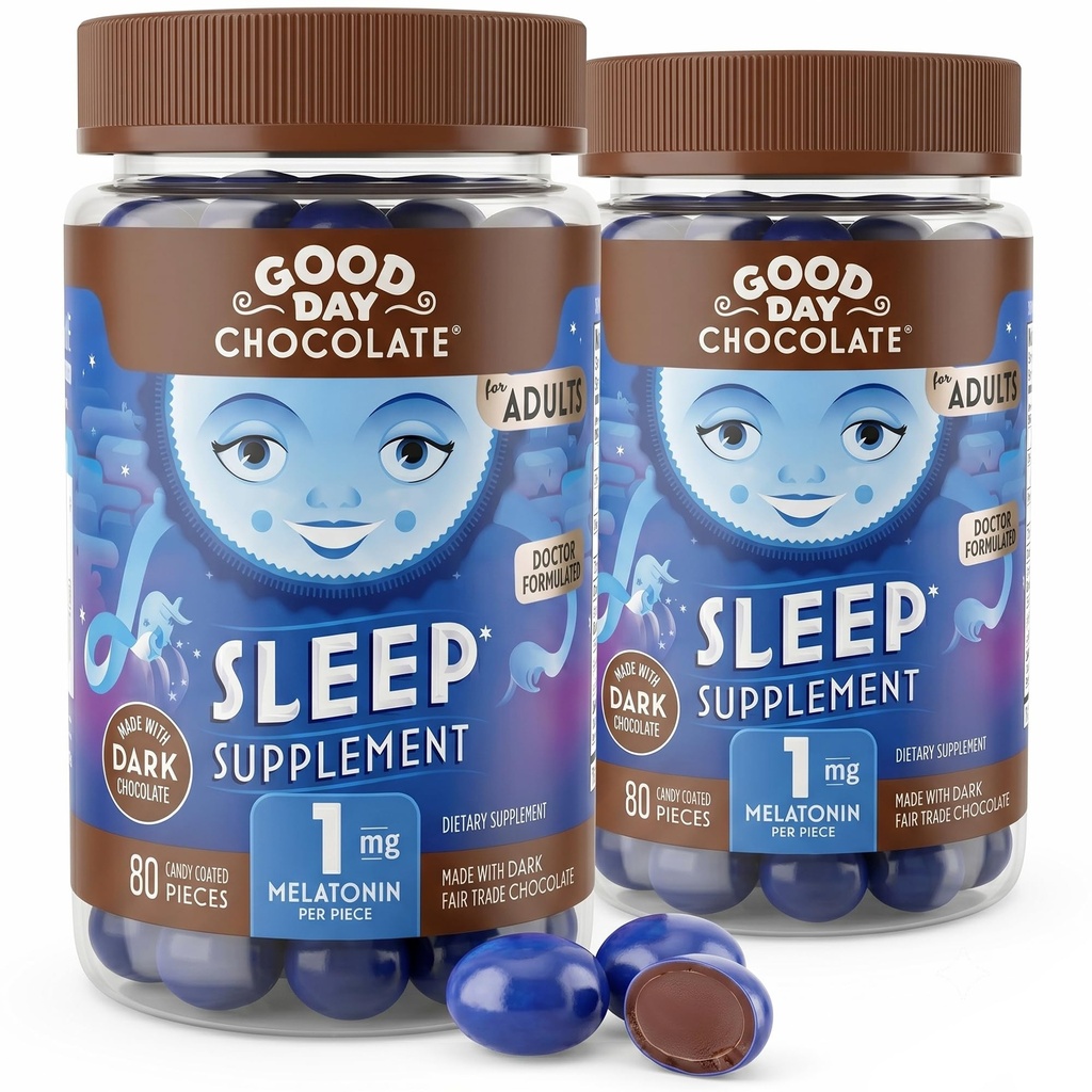 Good Day Dark Chocolate for Adults [ 2 Pack ] - Fair Trade Non-GMO Dark Chocolate with Chamomile and Melatonin 1 mg - Adult Melatonin
