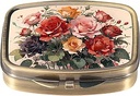 Dynippy Pill Case Pill Box con Mirror Retro Pocket 2 Compartment Medicine Case Vitamin Pill Organizer per Pocket Purse and Travel (Cute Flower)