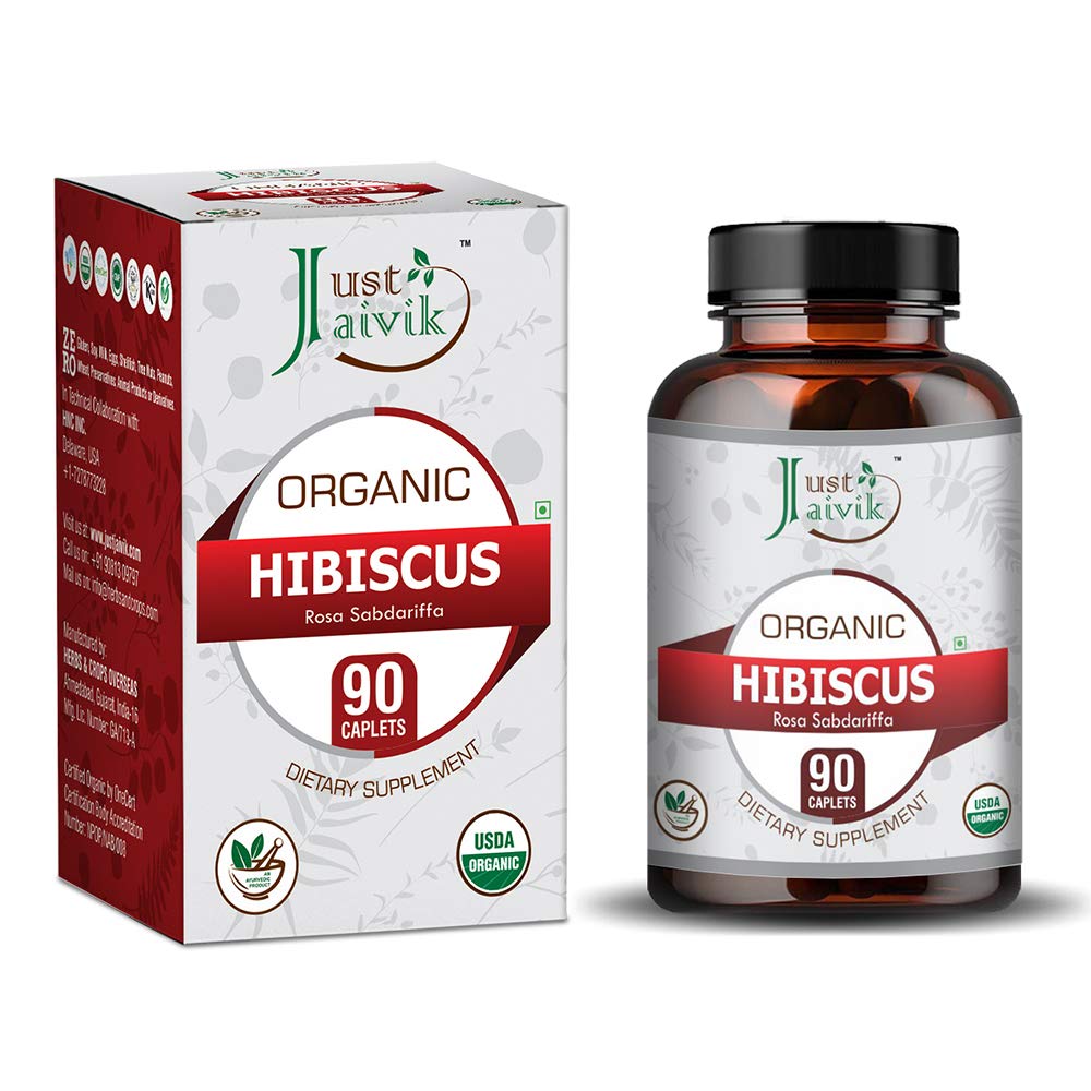 Just Jaivik 100% Organic & Pure Hibiscus (Rosa Sabdariffa) Tablets As Dietary Supplements - 750mg (90 Tablets) | Detoxification | Cardiac Health*