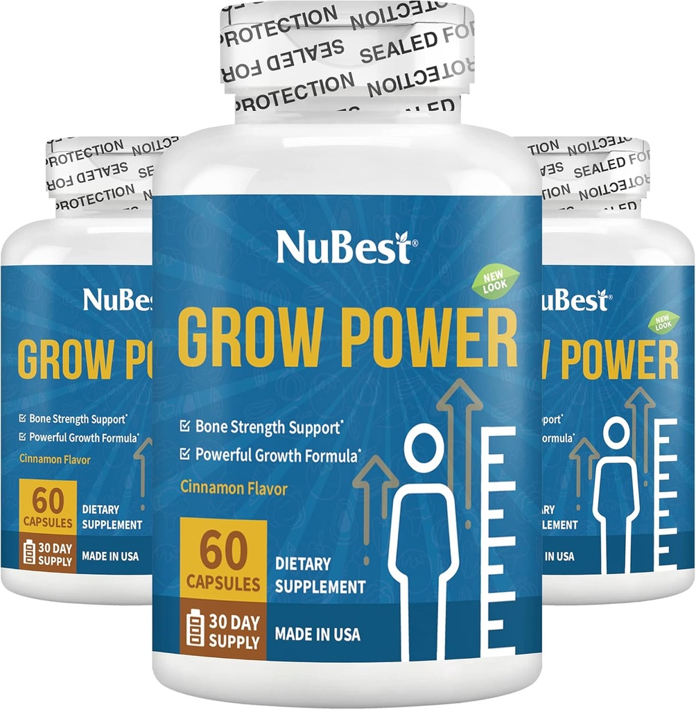 NuBest Grow Power - Supplément de calcium - Supplément de magnésium avec la vitamine D3, B6, zinc, phosphore et multivitamine pour les os forts, santé globale pour l'âge 10+-