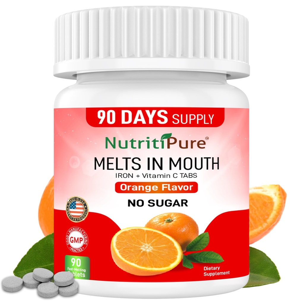 Supplemento di ferro masticabile per le donne/meno (acciaio al carbonio 18 mg con vitamina C 30 mg) Tablet in arancione Flavor 90 Count (1)