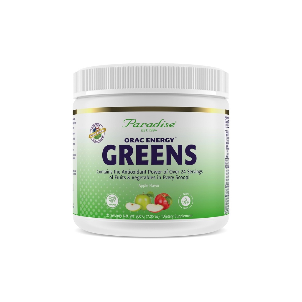 Paradise Herbs ORAC Energy Greens, Apple Superfood Powder, Over 40,000 ORAC Antioxidants, Organic Greens, Berries, Mushrooms & Probiotics, Non-GMO, Gluten-Free, 25 Servings