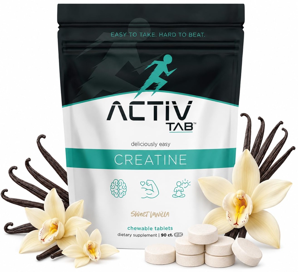 Creatine Monohydrate Tablets | Chewable Creatine Tablets | 5g Serving, 1g per Tablet | Creatine Pills Alternative | No Powder, No Mixing | Sweet Vanilla, No Sugar | 90 Tablets (18 Servings)