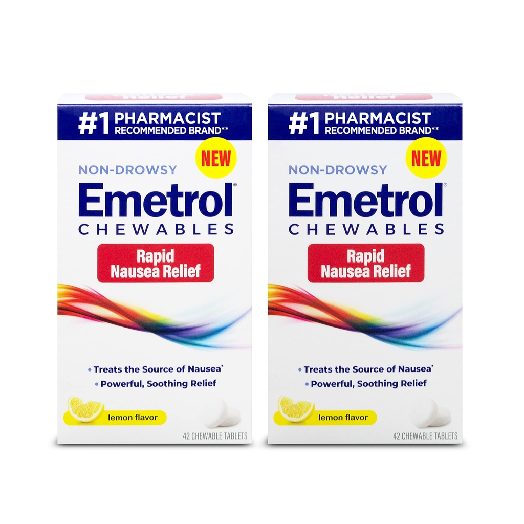 Emetrol Non-Drowsy Nausea Relief - Chewable Medicine for Upset Stomach - Pharmacist Recommended Nausea Relief - Lemon Flavor, 84 Tablets