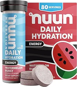 Nuun Energy Electrolyte Tablets mit Ginseng, Koffein aus Grüner Tee-Extrakt, Vitamin B12, B6, B5, Magnesium & 4 Andere Elektrolyte, Glutenfrei & Vegan, Watermelon Burst, 8 Pack (80 Portionen insgesamt)