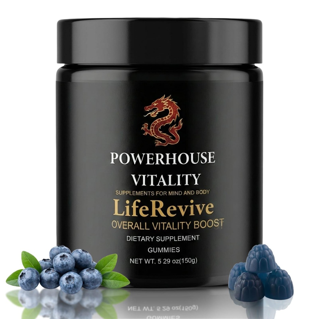 LifeRevive Daily Vitality Gummies for Men & Women – Energy, Stamina & Antioxidant Support | Caffeine-Free Multivitamin with CoQ10, Ginseng & Rhodiola | 60 Count, Blue Raspberry