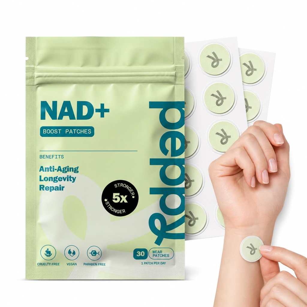 peppy NAD+ Patches for Women & Men, 30 Count – Energy Patches for Daily Vitality & Focus, Advanced Time Release 8–12 Hour Wellness Support, Premium Vegan Transdermal Patch System