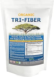 Tri-Fiber Organic Soluble Fiber Powder, Unflavored High Fiber 3-in-1 Soluble Fiber Supplement per il supporto digestivo.