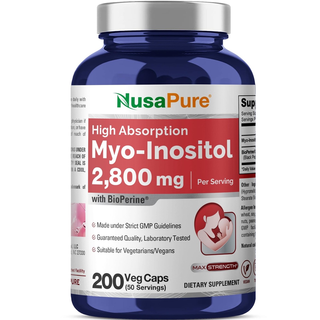 NusaPure Myo-Inositol 2800mg, 200 Kapseln, Extra Strength Supplement, Non-GMO