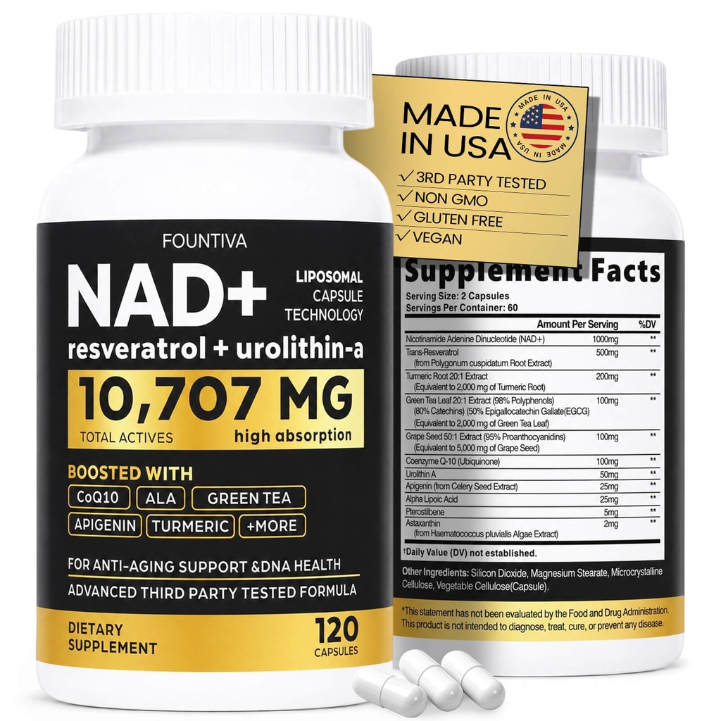Liposomal NAD Supplement 10,707mg Extra Strength NMN Alternative + Green Tea for Women & Men w/Urolithin A, Resveratrol, CoQ10, Alpha Lipoic Acid