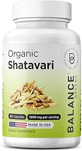 Shatavari organico 1200mg, 60 capsule - Lattazione Support Vitamine, Equilibrio ormonale per le donne, Asparagus Racemosus Root