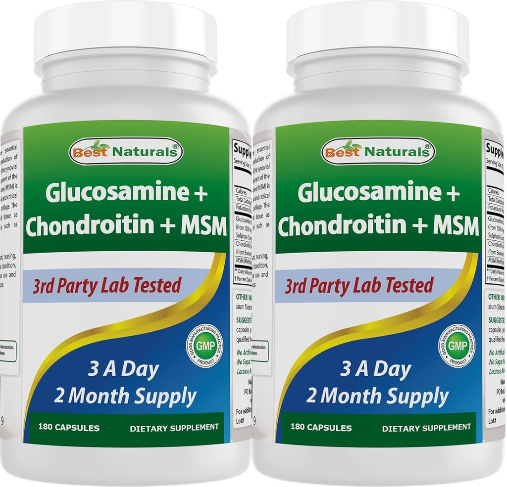 Meilleurs suppléments naturels, glucosamine Chondroïtine et MSM, 2600 mg par portion, (180 Nombre (paquet de 2))
