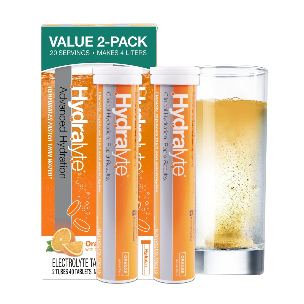 Hydralyte Elektrolyt Tablets | 40 Orange Elektrolyte | Flugzeug Reisen Essential for Rapid Rehydration | Hydration Tablets - Instant Dissolve Elektrolyte (20 Servierungen, 2 Tabletten pro Serviere)