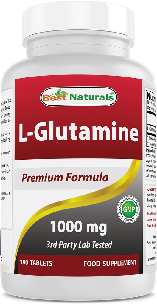 I migliori naturali L-Glutamina 1000mg carburante per allenamento (non OGM) Compresse, 180 Conte