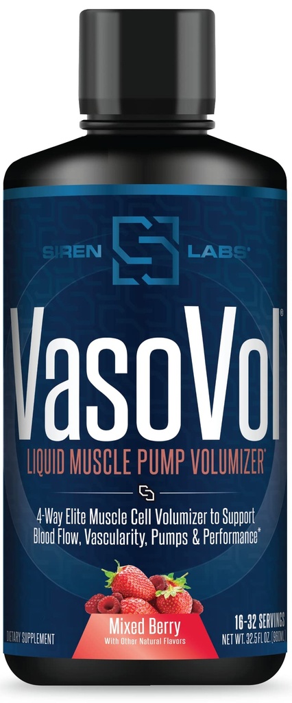 Vaso-VOL Liquid Muscle Pump Volumizer con Agmatine Sulfate - Pre allenamento per gli uomini per portare i tuoi allenamenti al livello successivo con vascolarità e prestazioni (Mixed Berry)