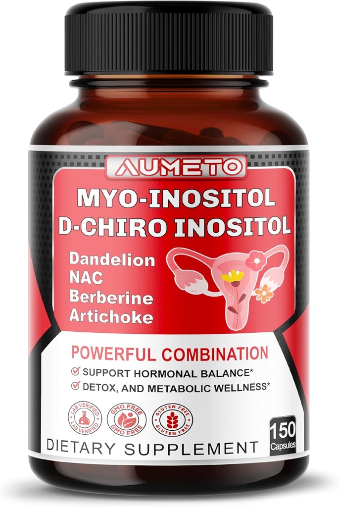 Myo-Inositol + D-Chiro Inositol – 150 Kapseln – mit Folate, NAC, Berberine, CoQ10 und Detox Blend – Unterstützung Hormonal Balance & Metabolic Wellness – Non-GMO, Gluten-Free