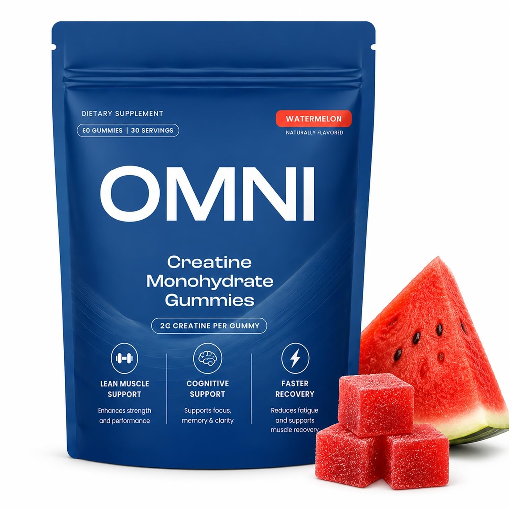 Omni Creatine Gummies for Women, Easy to Take & Low Sugar, Watermelon Flavor, 2g Per Gummy - 60 Count