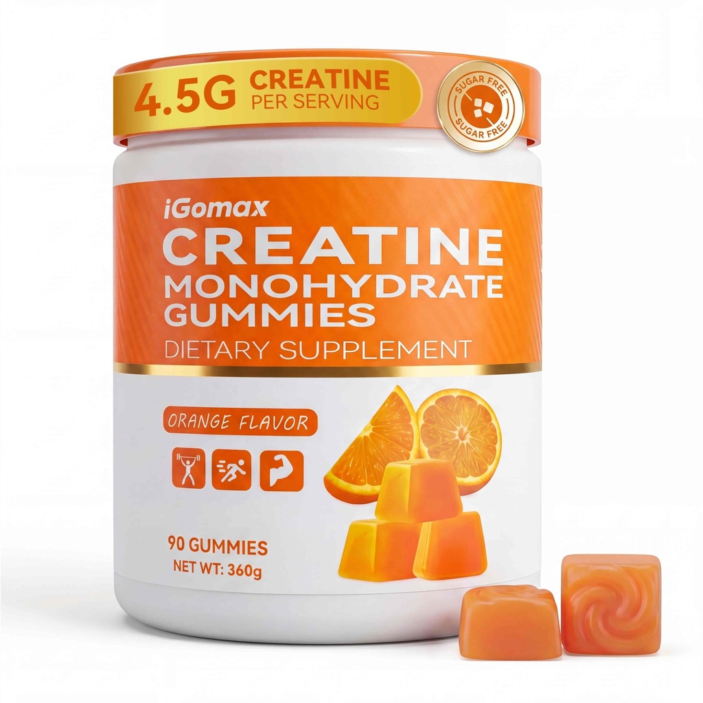 Creatine Monohydrate Gummies 4500mg Per Serving, Creatine Gummies Dietary Supplement for Men & Women, No Added Sugar, Non-GMO, Gluten Free, 90 Gummies, Orange Flavor