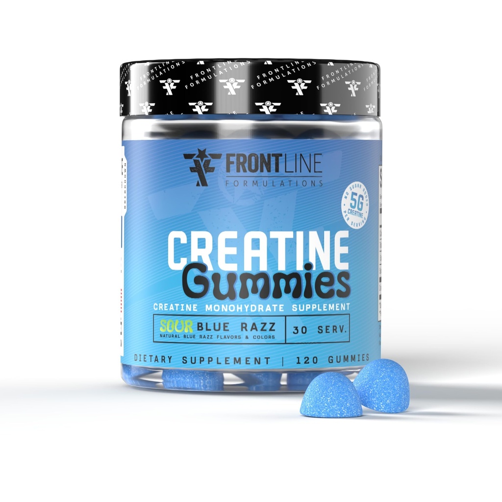 Creatine Monohydrate Gummies, 5g Creatine per Serving, Sugar-Free Creatine Supplement for Strength, Lean Muscle & Cognitive Support, Sour Blue Razz, 120 Gummies