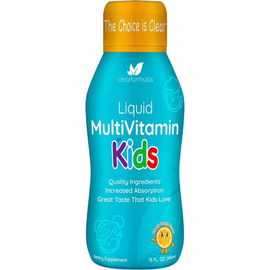 Multivitamina liquida senza zucchero per bambini - ad alto assorbimento bambini Multivitamina liquida con vitamine A C D E & B Complex Plus Quercetin Immune Support Complex - 3rd Party Tested - Arancione Flavor (1 mese)