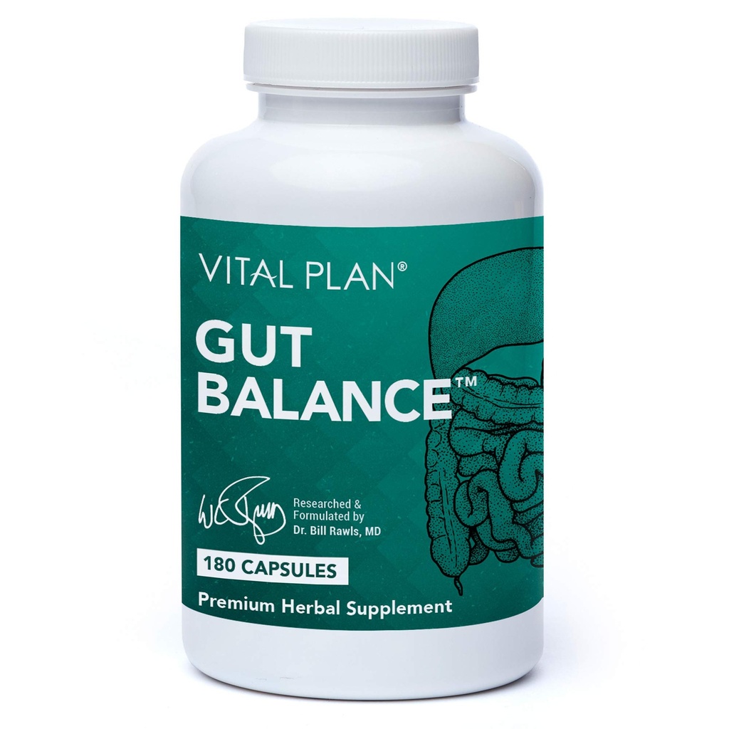 Vital Plan Gut Balance Supplement von Dr. Bill Rawls - Advanced Digestive Health Support Formula w/Clinical-Grade Slippery Elm Bark, Berberine & Dandelion Extract für Damen und Herren (180 Kapseln)