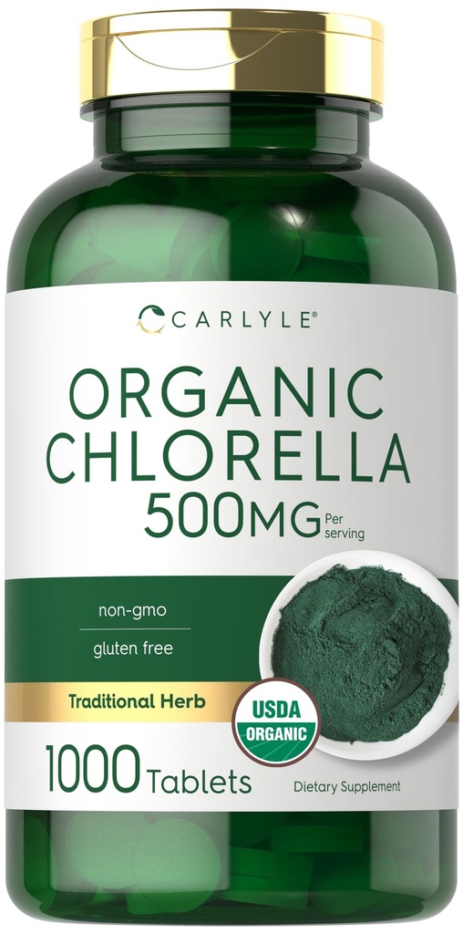 Carlyle Chlorella Tablets Bio 500 mg | 1000 Count | Vegetarisch, Non-GMO, und Glutenfreie Ergänzung